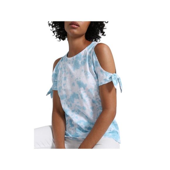 SANCTUARY Tops - SANCTUARY Womens Blue Stretch Tie Cuff Short Sleeve Crew Neck T-Shirt XS